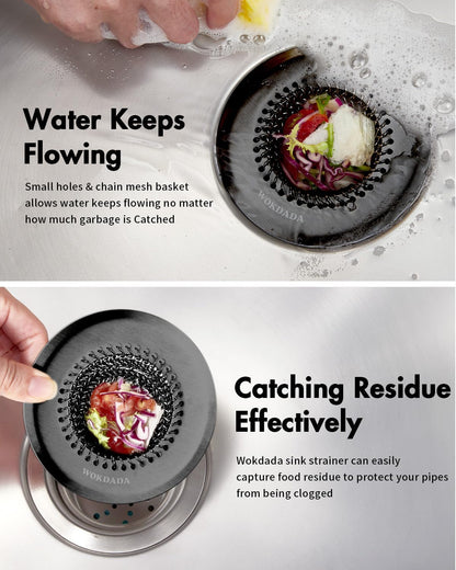 Kitchen Sink Drain Strainer,Patented Reversible Chain Mesh Basket Anti-Clog
