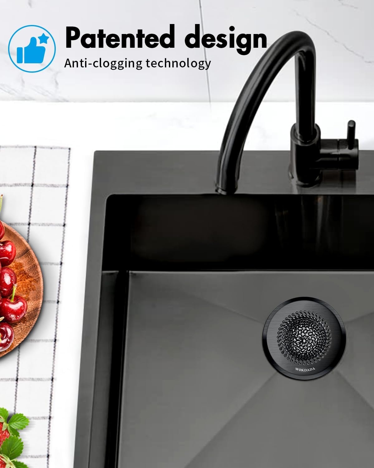 Kitchen Sink Drain Strainer,Patented Reversible Chain Mesh Basket Anti-Clog
