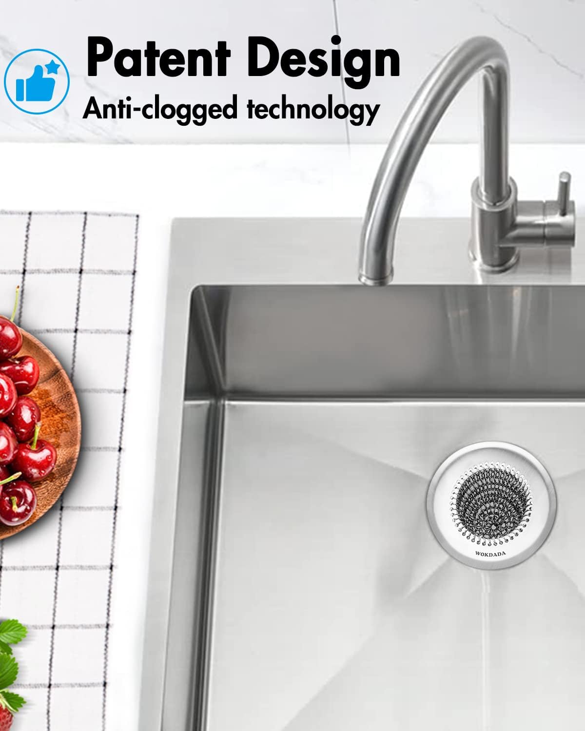 Kitchen Sink Drain Strainer,Patented Reversible Chain Mesh Basket Anti-Clog
