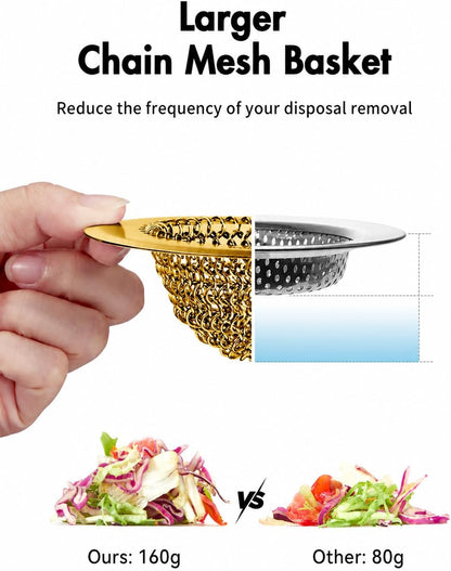 Kitchen Sink Drain Strainer,Patented Reversible Chain Mesh Basket Anti-Clog