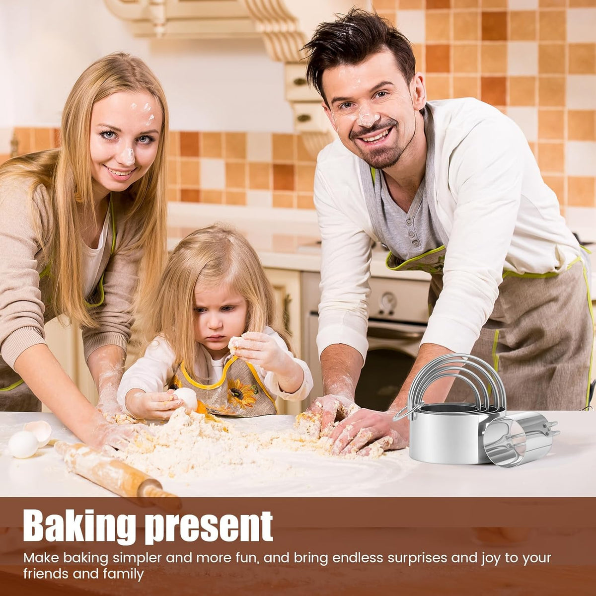 Stainless Steel Biscuit Cutter Set, Ergonomic Pastry Scraper and Dough Blender with Non Slip Grip for Biscuits Pie Cookies(style 1)