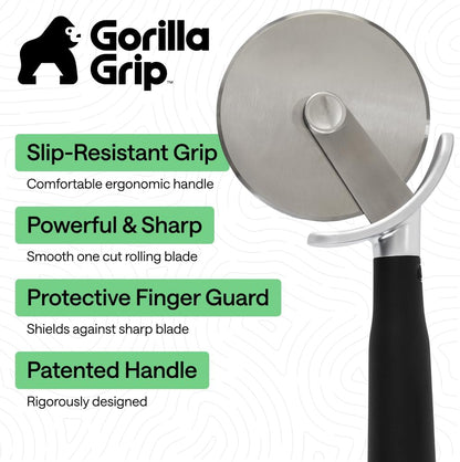 Patented BPA-Free Large Pizza Cutter Wheel, 9 Inch, Extra Sharp Stainless Steel Blade, Slip Resistant Handle with Thumb Guard Protection, Slice Thick or Thin Pizzas, Pie, Pastries, Black