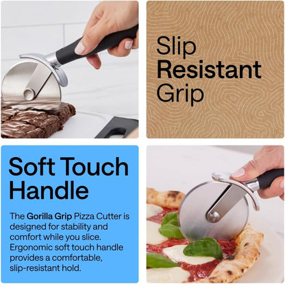 Patented BPA-Free Large Pizza Cutter Wheel, 9 Inch, Extra Sharp Stainless Steel Blade, Slip Resistant Handle with Thumb Guard Protection, Slice Thick or Thin Pizzas, Pie, Pastries, Black