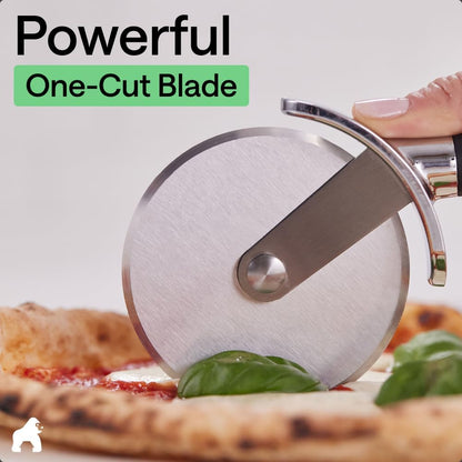 Patented BPA-Free Large Pizza Cutter Wheel, 9 Inch, Extra Sharp Stainless Steel Blade, Slip Resistant Handle with Thumb Guard Protection, Slice Thick or Thin Pizzas, Pie, Pastries, Black