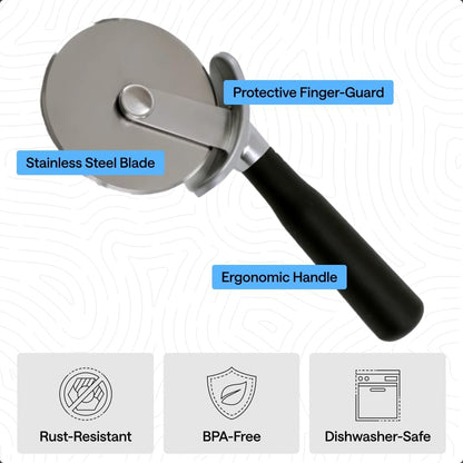 Patented BPA-Free Large Pizza Cutter Wheel, 9 Inch, Extra Sharp Stainless Steel Blade, Slip Resistant Handle with Thumb Guard Protection, Slice Thick or Thin Pizzas, Pie, Pastries, Black