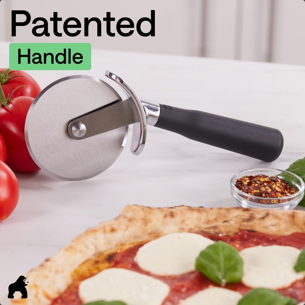 Patented BPA-Free Large Pizza Cutter Wheel, 9 Inch, Extra Sharp Stainless Steel Blade, Slip Resistant Handle with Thumb Guard Protection, Slice Thick or Thin Pizzas, Pie, Pastries, Black