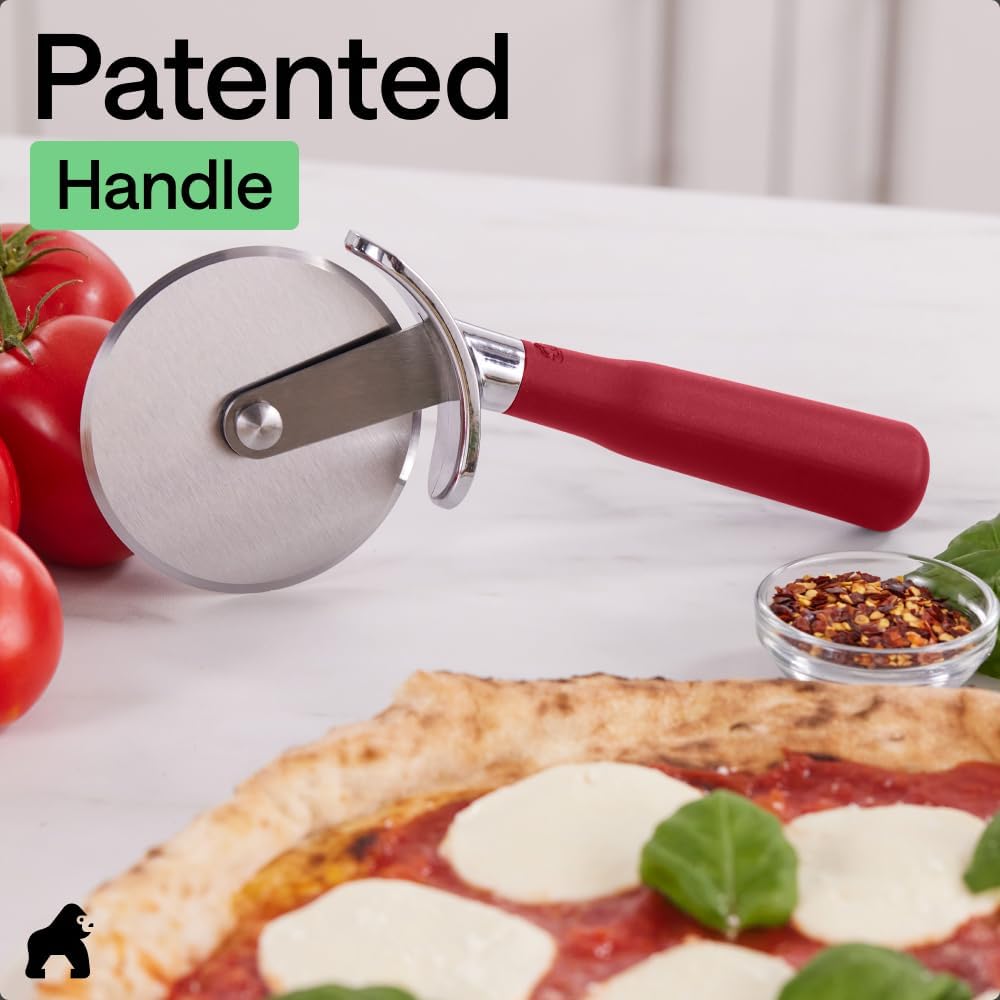 Patented BPA-Free Large Pizza Cutter Wheel, 9 Inch, Extra Sharp Stainless Steel Blade, Slip Resistant Handle with Thumb Guard Protection, Slice Thick or Thin Pizzas, Pie, Pastries, Black
