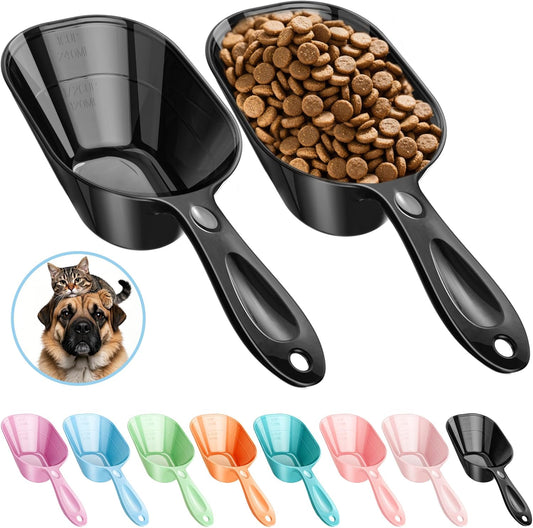 Food Scoop With Measuring Lines 2 Pack Black For Dog, Cat, Puppy, Coffee Bean, Flour Scoop, Ice