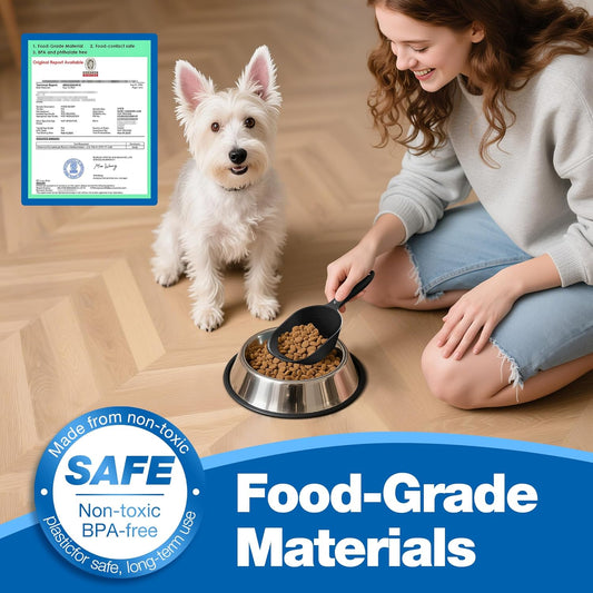 Food Scoop With Measuring Lines 2 Pack Black For Dog, Cat, Puppy, Coffee Bean, Flour Scoop, Ice