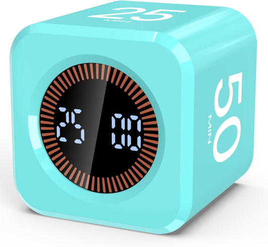Digital Pomodoro Timer Cube 5/10/25/50min Preset, Silent & Sound Alarm | Visual Productivity Flip Timer for Kids Classroom Desk, Custom Countdown, Gravity Sensor, for ADHD Study Work Game Kitchen