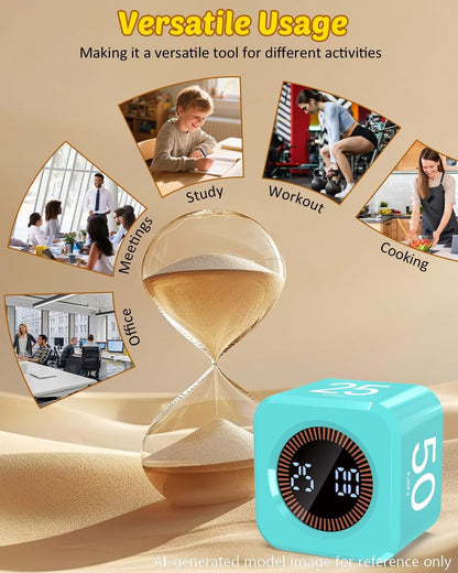 Digital Pomodoro Timer Cube 5/10/25/50min Preset, Silent & Sound Alarm | Visual Productivity Flip Timer for Kids Classroom Desk, Custom Countdown, Gravity Sensor, for ADHD Study Work Game Kitchen