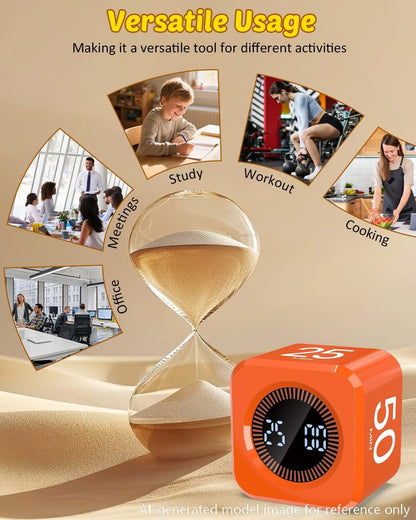 Digital Pomodoro Timer Cube 5/10/25/50min Preset, Silent & Sound Alarm | Visual Productivity Flip Timer for Kids Classroom Desk, Custom Countdown, Gravity Sensor, for ADHD Study Work Game Kitchen