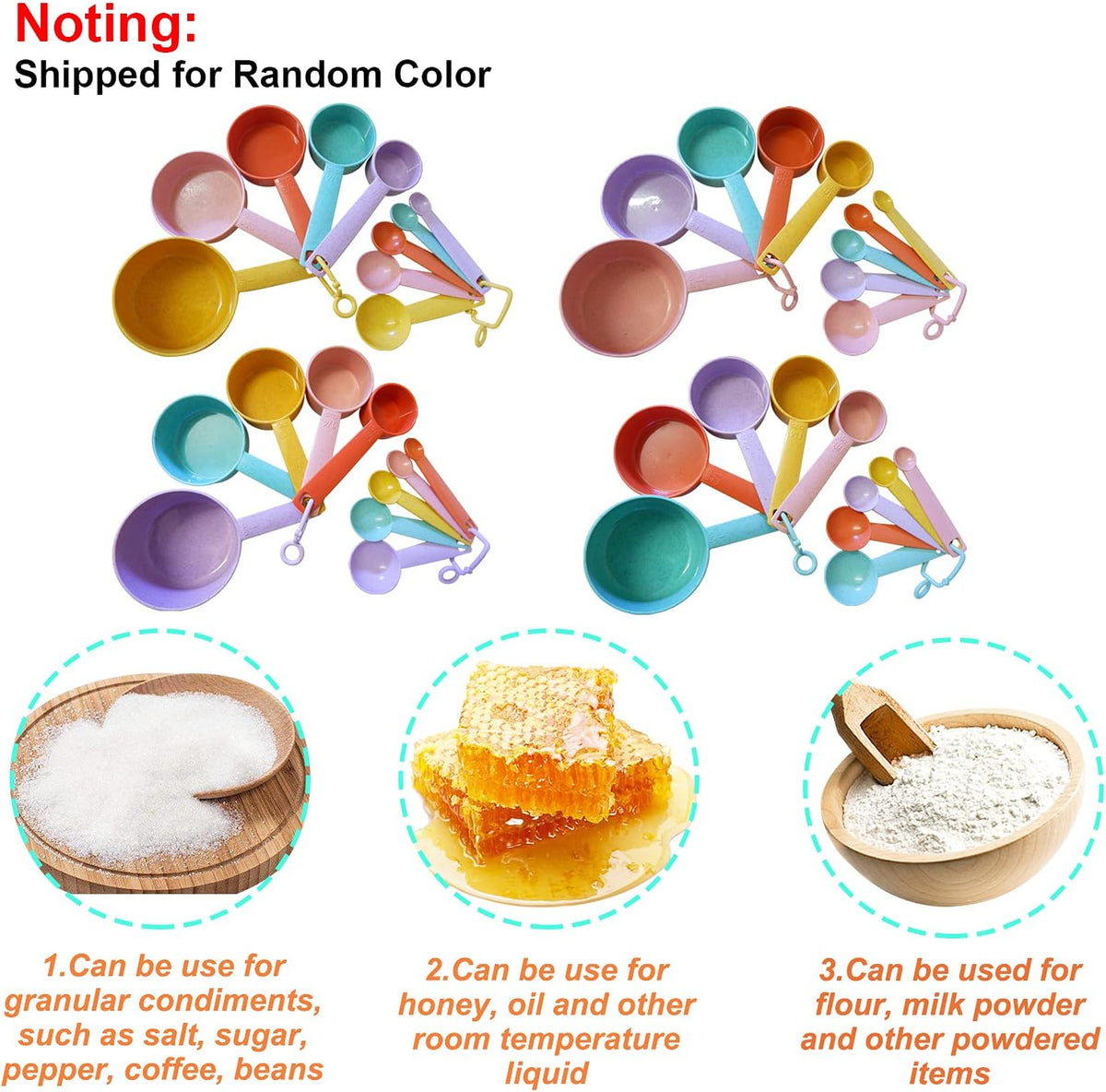 Plastic Measuring Cups and Spoons Set - 10 Pcs Colorful Kitchen Measuring Tool, Engraved Metric/US Markings Stackable Silicone Measure Cup for Liquid & Dry Measuring, Cooking & Baking, Random Color