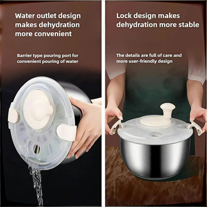 6L Stainless Steel Salad Spinner, Vegetable Spinner, Lettuce Spinner, Fruit Washer, Quick Spin Commercial Salad Spinner for Household Vegetables and Pasta Fries Spinner Essential Kitchen Utensils