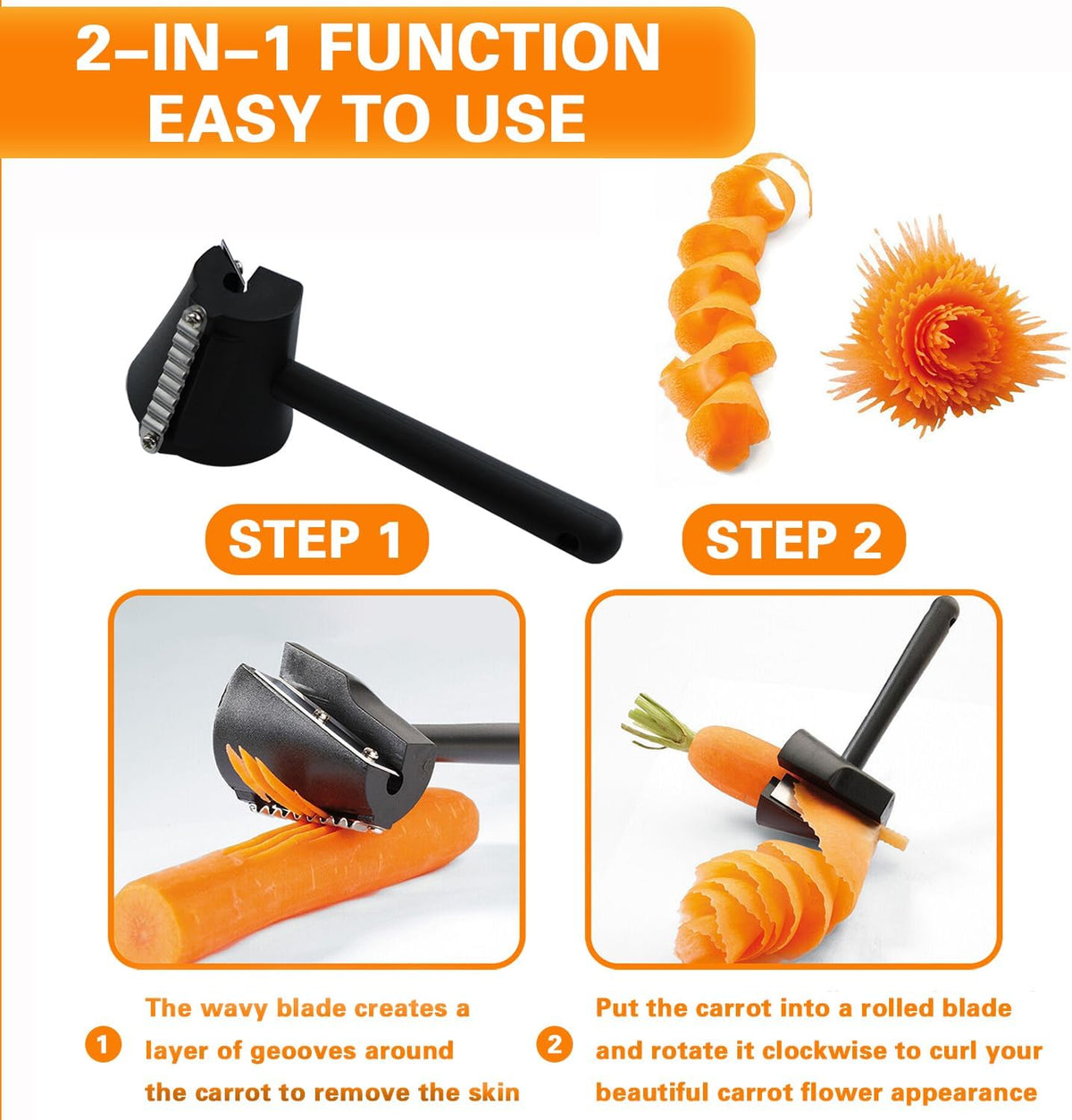 2 Pack Carrot Peeler Carrot Curler Black Carrot Spiral Shred Slicer Root Vegetables Fruits Slicer Sharpener Garnishing Tool