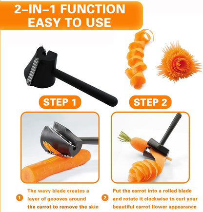 2 Pack Carrot Peeler Carrot Curler Black Carrot Spiral Shred Slicer Root Vegetables Fruits Slicer Sharpener Garnishing Tool