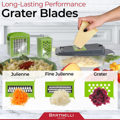 Vegetable Chopper Food Slicer Pro | 15 Pc MultiFuctional Kitchen Gadgets for Onion, Veggie, Cheese Grater, Vegetables Cutter With Large Container, Easy to Clean, With Bonus Brush and Fork