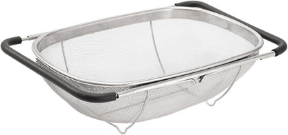 4qt Stainless Steel Oval Strainer Basket Colander, Over The Sink Fine Mesh Expandable, Colander For Kitchen Sink, Vegetables, Strain, Drain, Rinse Fruits (4 Quart Strainer Basket)