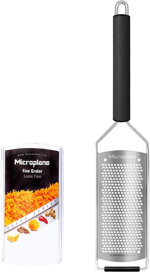 Savor Series Kitchen Grater Fine in Black for Hard Cheese Parmesan, Citrus Lemon, Orange, Lime, Ginger, Nutmeg, Cinnamon, Garlic, Chili, Chocolate - Stainless Steel Grater Made in USA
