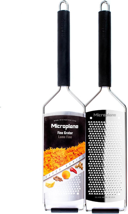 Savor Series Kitchen Grater Fine in Black for Hard Cheese Parmesan, Citrus Lemon, Orange, Lime, Ginger, Nutmeg, Cinnamon, Garlic, Chili, Chocolate - Stainless Steel Grater Made in USA