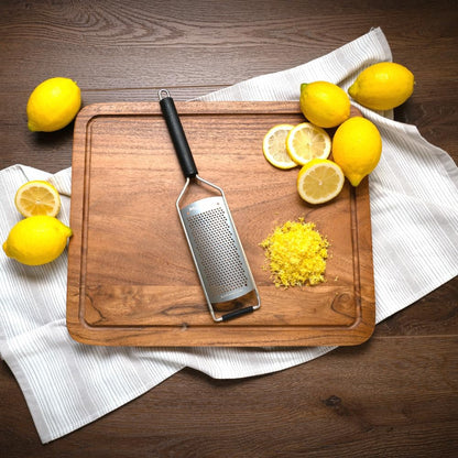 Savor Series Kitchen Grater Fine in Black for Hard Cheese Parmesan, Citrus Lemon, Orange, Lime, Ginger, Nutmeg, Cinnamon, Garlic, Chili, Chocolate - Stainless Steel Grater Made in USA