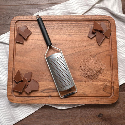 Savor Series Kitchen Grater Fine in Black for Hard Cheese Parmesan, Citrus Lemon, Orange, Lime, Ginger, Nutmeg, Cinnamon, Garlic, Chili, Chocolate - Stainless Steel Grater Made in USA
