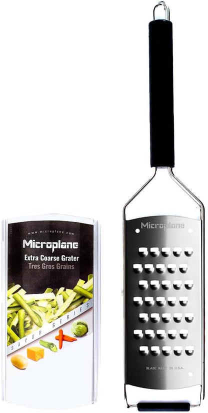 Savor Series Kitchen Grater Fine in Black for Hard Cheese Parmesan, Citrus Lemon, Orange, Lime, Ginger, Nutmeg, Cinnamon, Garlic, Chili, Chocolate - Stainless Steel Grater Made in USA