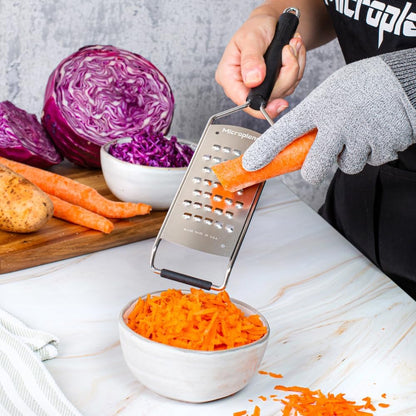 Savor Series Kitchen Grater Fine in Black for Hard Cheese Parmesan, Citrus Lemon, Orange, Lime, Ginger, Nutmeg, Cinnamon, Garlic, Chili, Chocolate - Stainless Steel Grater Made in USA