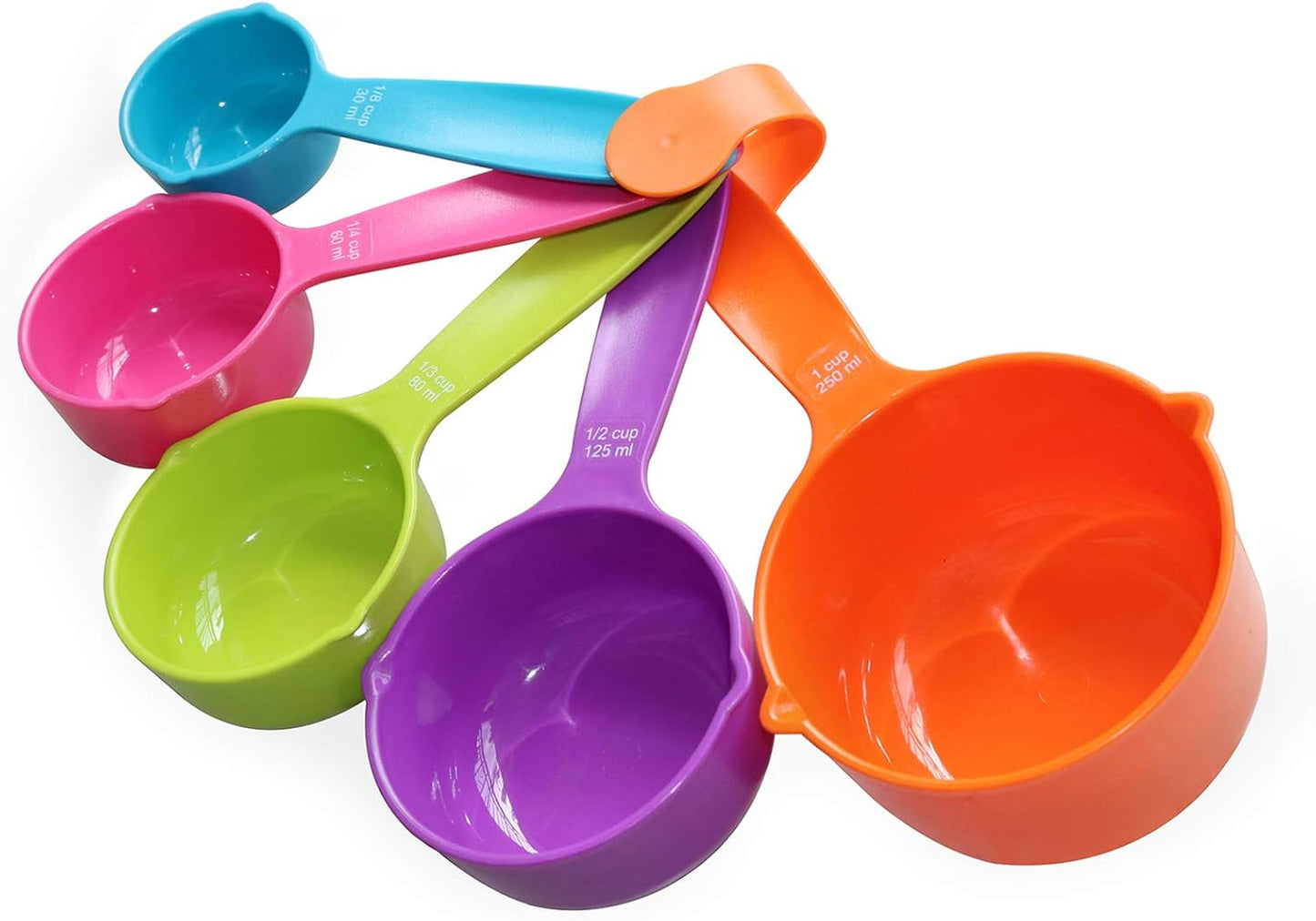 Dog Food Scoop Set of 4 - Plastic Measuring Cups for Dog, Cat and Bird Food (Random Color) | 4 Measuring Cup Sizes, 1 Cup 1/2 Cup 1/3 Cup 1/4 Cup, Flat Base, Stackable Storage, Random Color