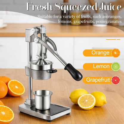 Cast Iron Manual Juicer Hand Press, Lemon Squeezer, Commercial-Grade Citrus Press Suitable for Oranges, Lemons, Limes, and Pomegranates Easy to Clean Includes Stainless Steel Cup, Black
