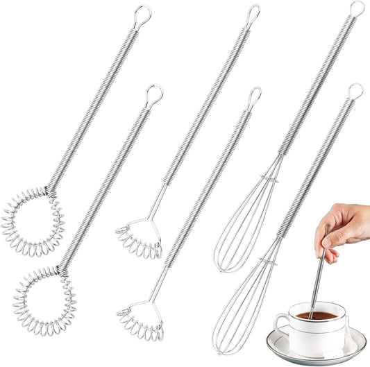 6 PCS Mini Whisk Set, Stainless Steel Spring Whisk, Cooking Gadget for Blending, Whisking, Beating, Stirring, Gravy
