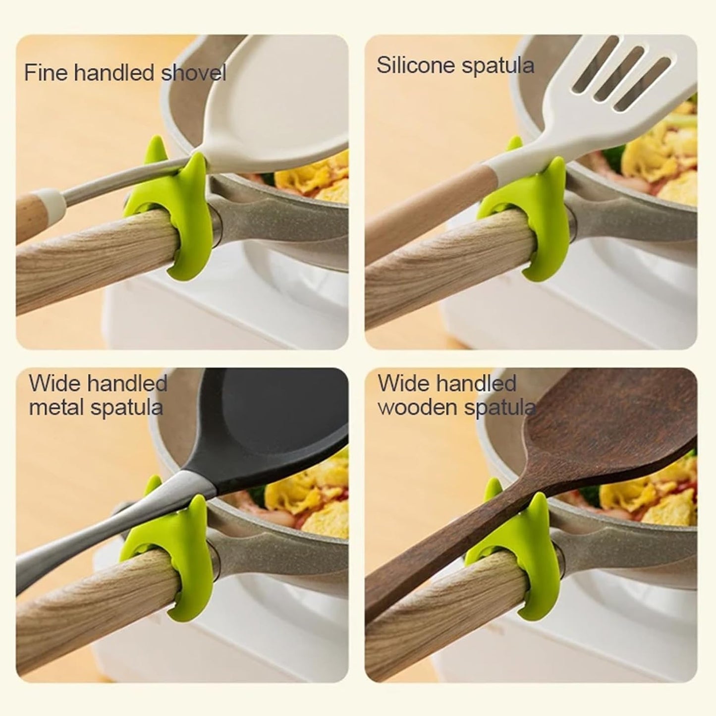 4pcs spoon holder to prevent burns and spills, with non perforated cooking pot holder creatively integrated with devil's kitchen accessories, used for placing spoons and spatulas after cooking