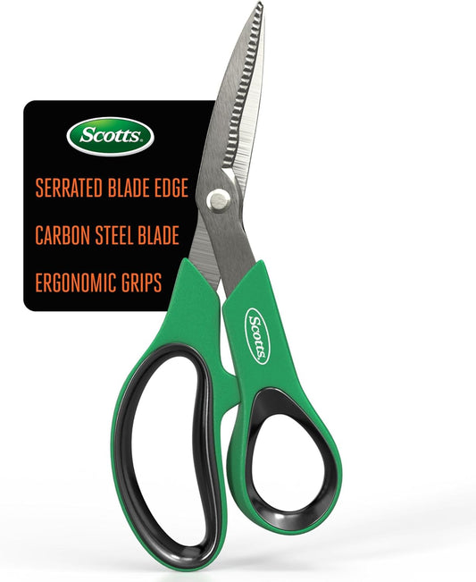 8 in. All-Purpose Steel Garden Utility Shears with Serrated Blades – Comfort Grip Yard and Garden Scissors for Pruning Plants, Flowers, and Herbs