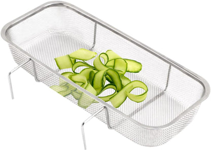 Stainless Steel Sink Drain Strainer Basket, Side Hanging Sink Strainer Colander Drain Basket, Kitchen Food Residue Waste Leftovers Vegetables Fruits Clean,10.63 x 4.72 x 1.77 inches