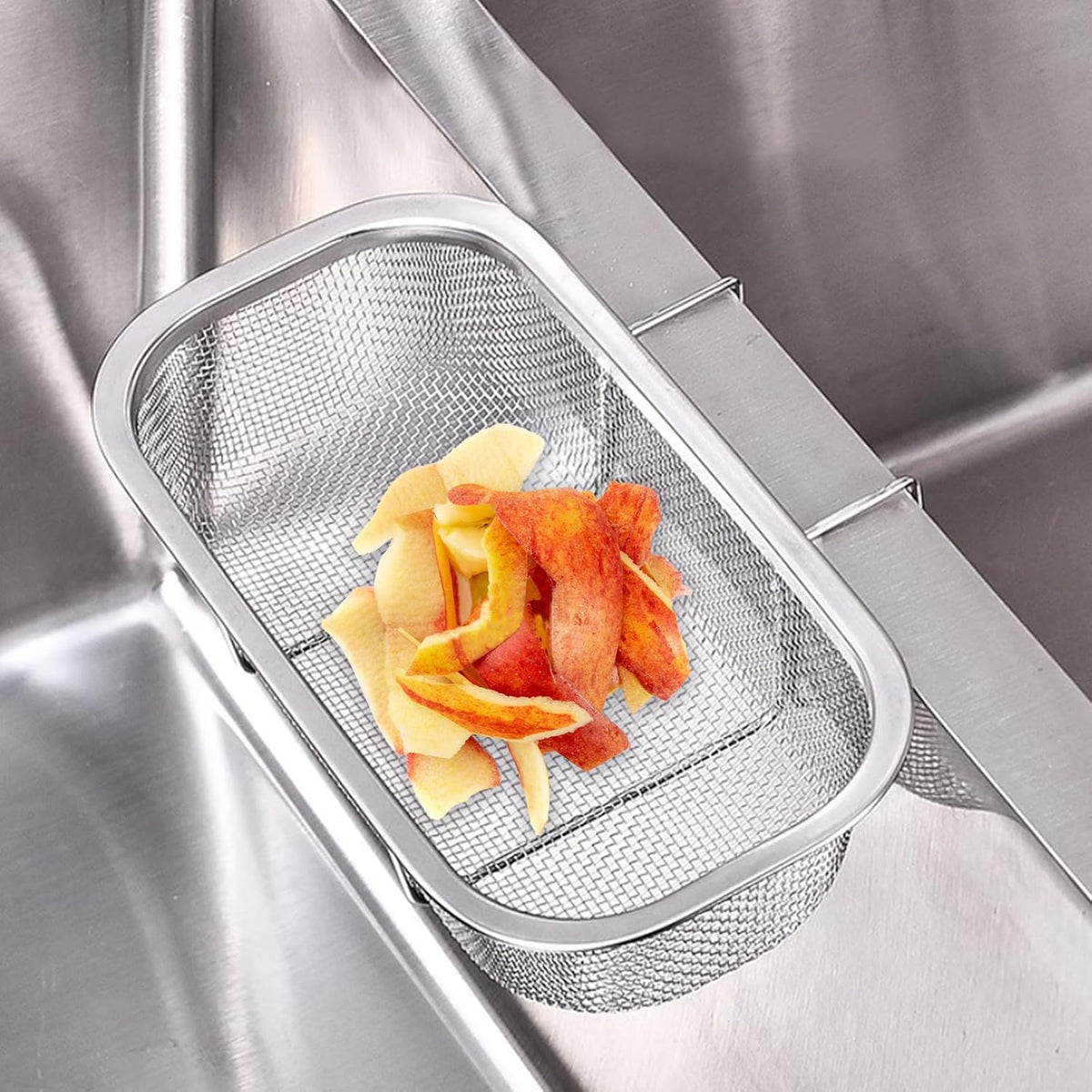 Stainless Steel Sink Drain Strainer Basket, Side Hanging Sink Strainer Colander Drain Basket, Kitchen Food Residue Waste Leftovers Vegetables Fruits Clean,10.63 x 4.72 x 1.77 inches