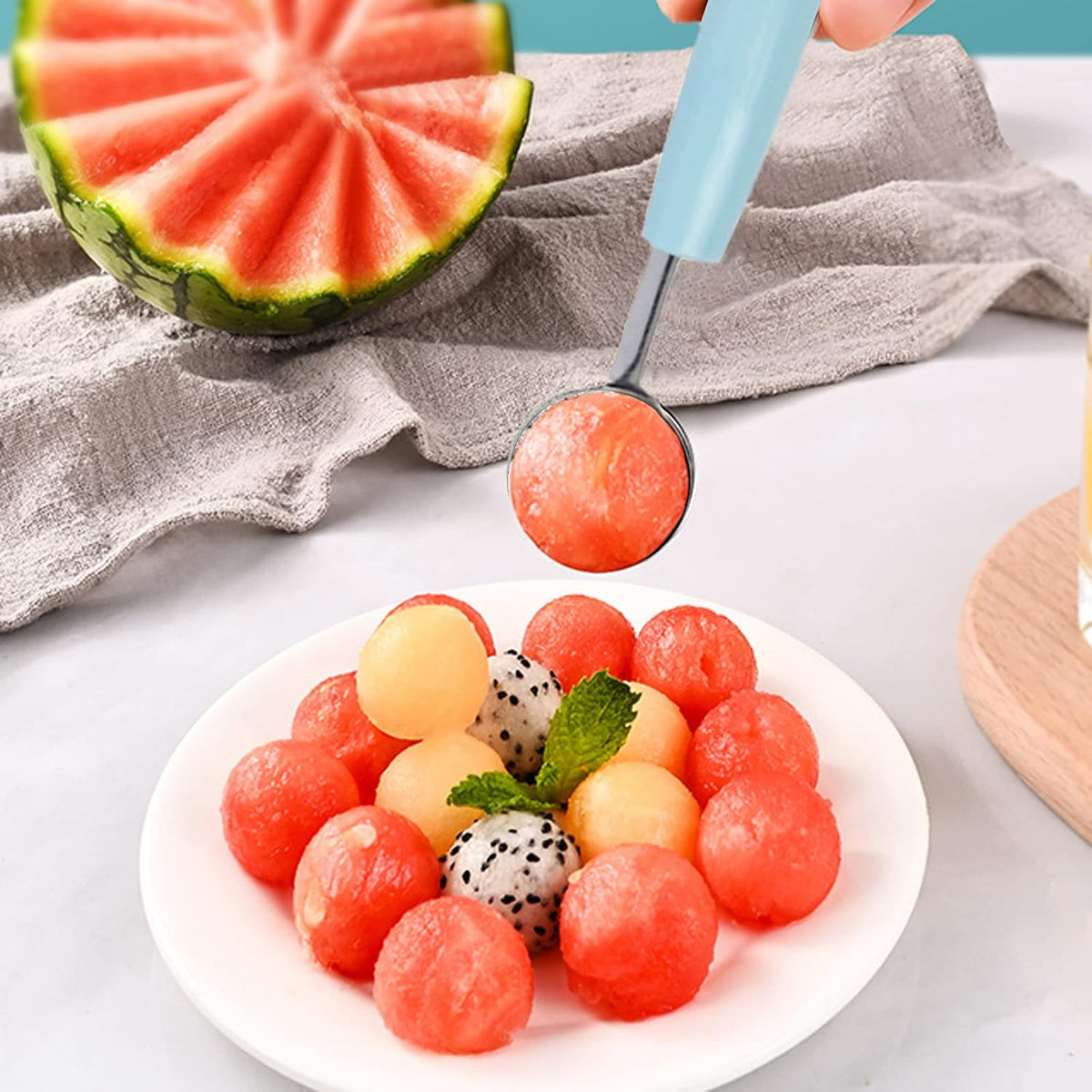 2 Pack Melon Baller Scoop,Stainless Steel Fruit Decoration Carving Knife,Melon Watermelon Cantaloupe Ice Cream Sorbet Dessert Dual Function Ball Spoon for Kitchen Tools
