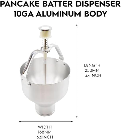 1 Pack Pancake Batter Dispenser with Stand, 88 Ounce Heavy Gauge 10GA Aluminum Body, Precise Portion Control Dial Setting for Pancakes Cupcakes Crepes Donuts Biscuits Muffins