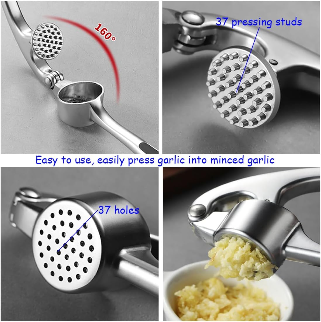 Premium Garlic Press And Peel Set,Heavy Duty Garlic Crusher,Rust Proof Garlic Mincer Tool,Easy to Squeeze And Clean, Ergonomic Handle Includes Silicone Garlic Peeler And Brush (Sivler)