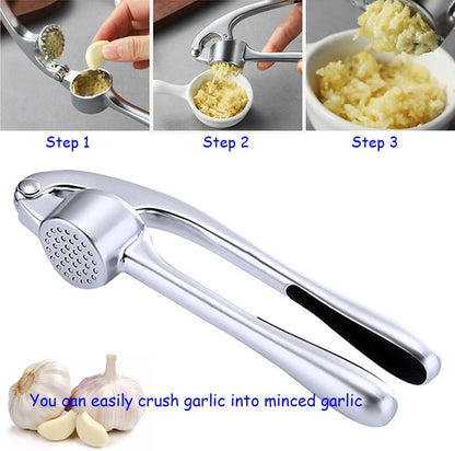 Premium Garlic Press And Peel Set,Heavy Duty Garlic Crusher,Rust Proof Garlic Mincer Tool,Easy to Squeeze And Clean, Ergonomic Handle Includes Silicone Garlic Peeler And Brush (Sivler)