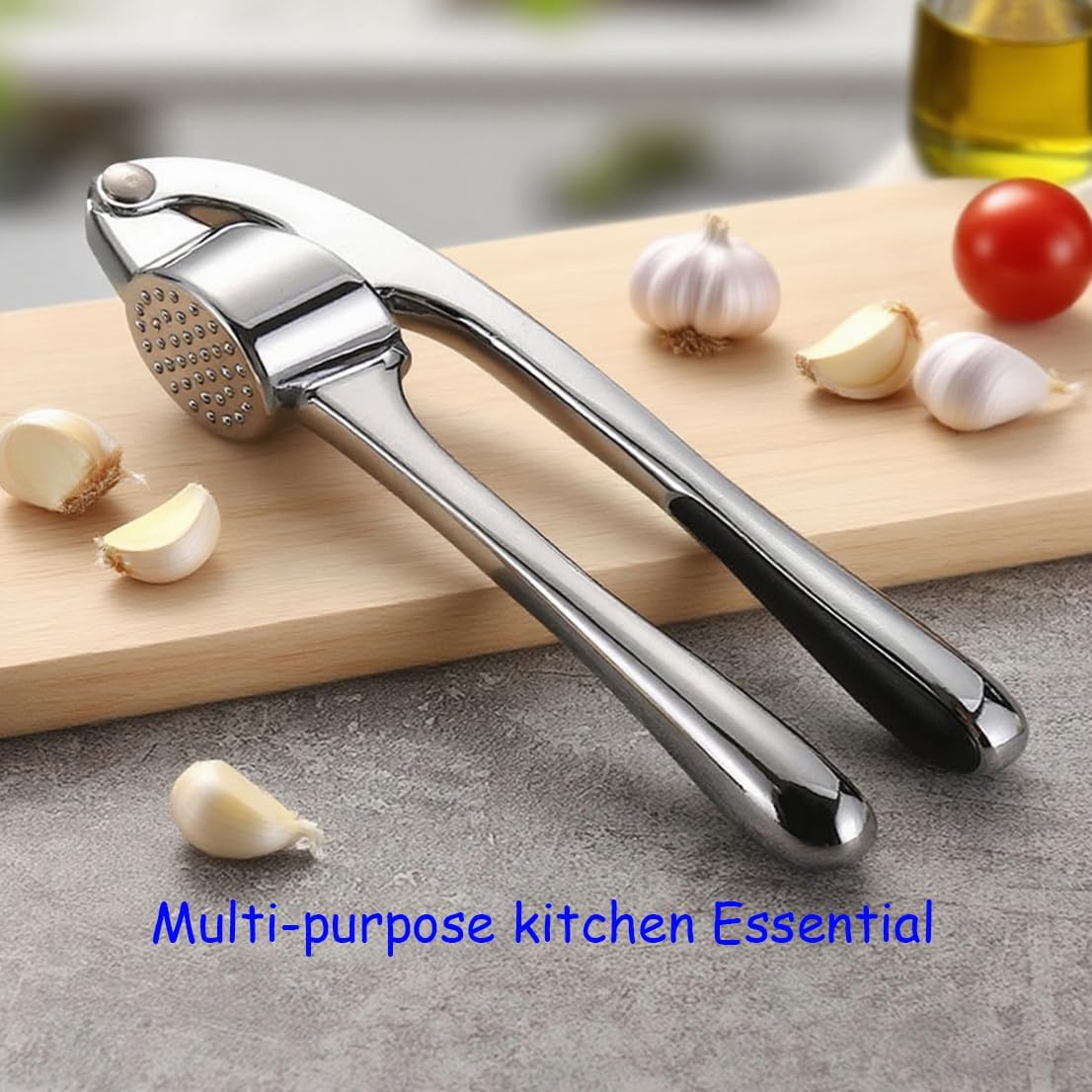 Premium Garlic Press And Peel Set,Heavy Duty Garlic Crusher,Rust Proof Garlic Mincer Tool,Easy to Squeeze And Clean, Ergonomic Handle Includes Silicone Garlic Peeler And Brush (Sivler)