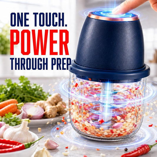 Electric Garlic Chopper 350ml, Powerful Portable Mini Food Processor, 1 Head 6 Blades, 1200mAh USB Rechargeable One-Touch Mincer for Garlic, Onion & Herbs, Auto Shut-Off, Noise-Reducing Base(Blue)