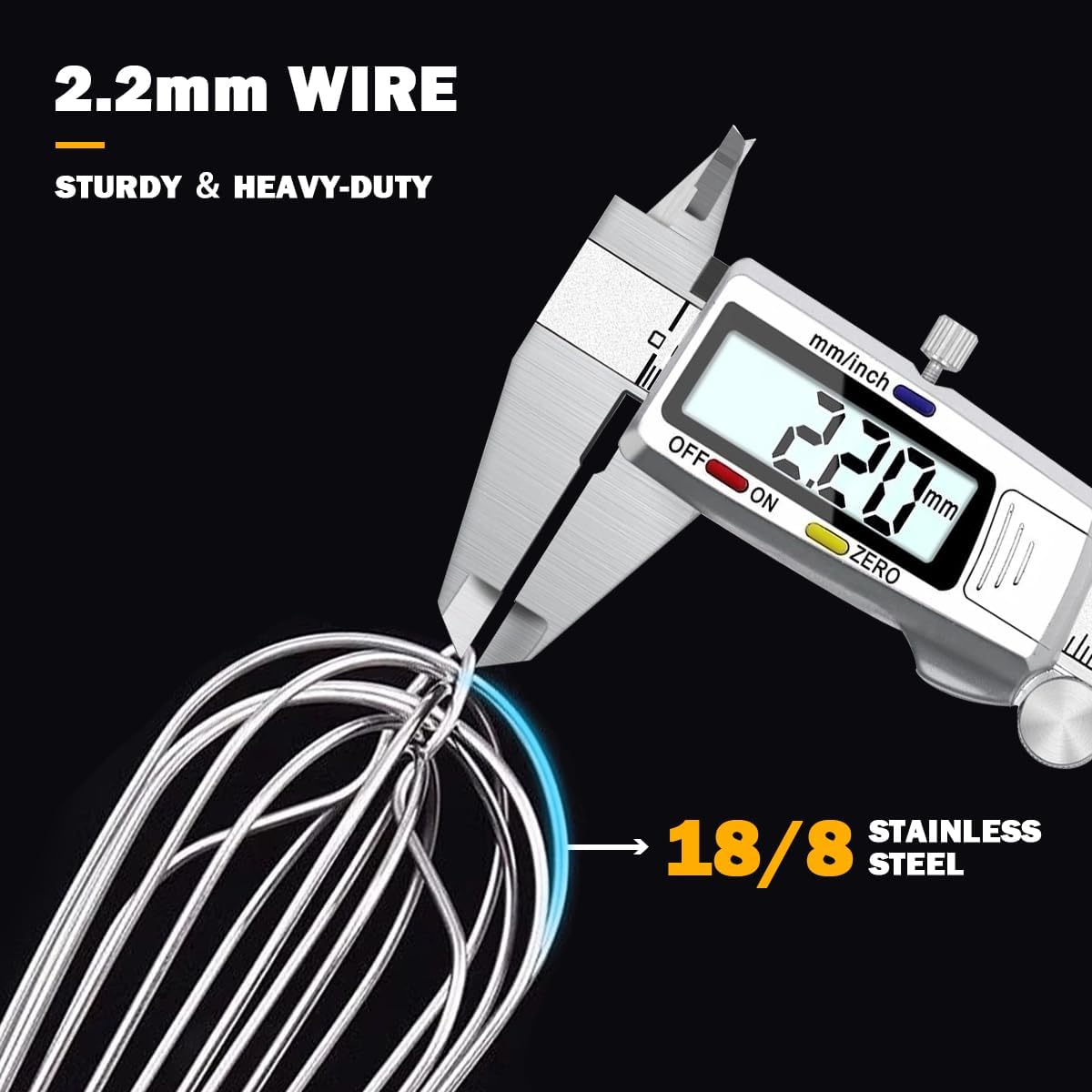 18/8 Stainless Steel Large Whisk Set of 2, 15.5 inch Heavy Duty Long Whisk and 12 inch Whisks, Suitable for Deep Pots or Big Bowl, Mixing, Beating, Blending