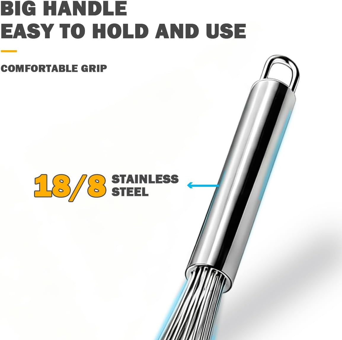 18/8 Stainless Steel Large Whisk Set of 2, 15.5 inch Heavy Duty Long Whisk and 12 inch Whisks, Suitable for Deep Pots or Big Bowl, Mixing, Beating, Blending