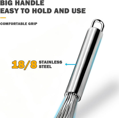 18/8 Stainless Steel Large Whisk Set of 2, 15.5 inch Heavy Duty Long Whisk and 12 inch Whisks, Suitable for Deep Pots or Big Bowl, Mixing, Beating, Blending