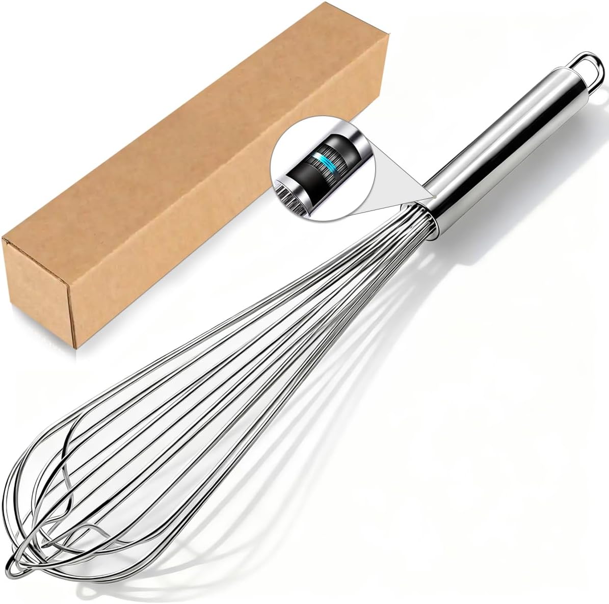 18/8 Stainless Steel Large Whisk Set of 2, 15.5 inch Heavy Duty Long Whisk and 12 inch Whisks, Suitable for Deep Pots or Big Bowl, Mixing, Beating, Blending