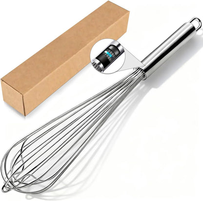 18/8 Stainless Steel Large Whisk Set of 2, 15.5 inch Heavy Duty Long Whisk and 12 inch Whisks, Suitable for Deep Pots or Big Bowl, Mixing, Beating, Blending