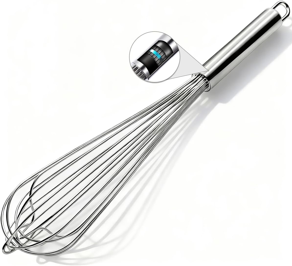 18/8 Stainless Steel Large Whisk Set of 2, 15.5 inch Heavy Duty Long Whisk and 12 inch Whisks, Suitable for Deep Pots or Big Bowl, Mixing, Beating, Blending