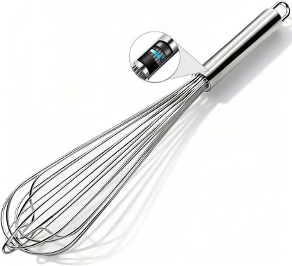 18/8 Stainless Steel Large Whisk Set of 2, 15.5 inch Heavy Duty Long Whisk and 12 inch Whisks, Suitable for Deep Pots or Big Bowl, Mixing, Beating, Blending