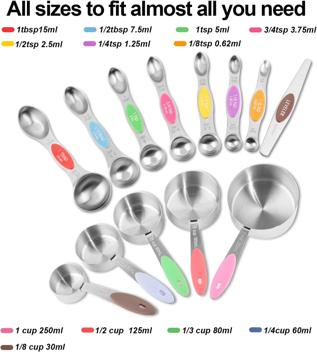 Measuring Cups and Magnetic Measuring Spoons Set, Black