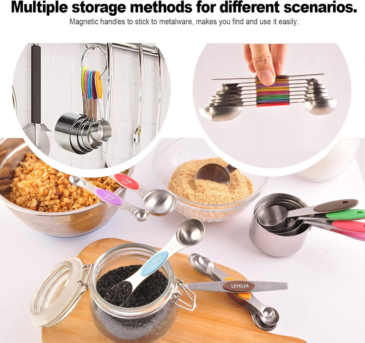 Measuring Cups and Magnetic Measuring Spoons Set, Black